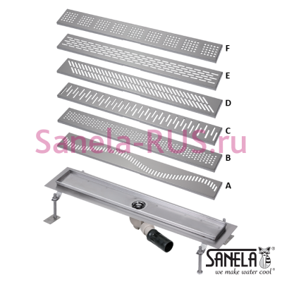 Нержавеющий водоотводящий желоб, 850мм SLKN 17A(X) - SLKN 17F(X) арт: 69171 Sanela Чехия (фото, схема)